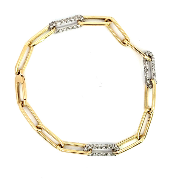 14K Yellow Gold Paperclip Bracelet with Diamond Link