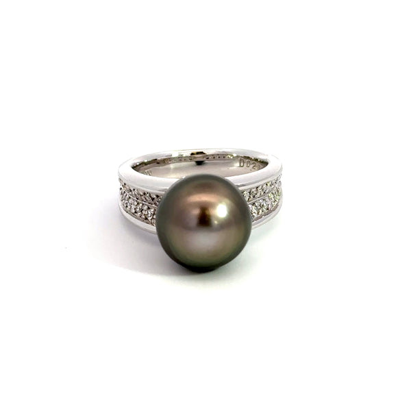 Dark Pearl and Diamond Ring