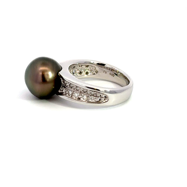 Dark Pearl and Diamond Ring