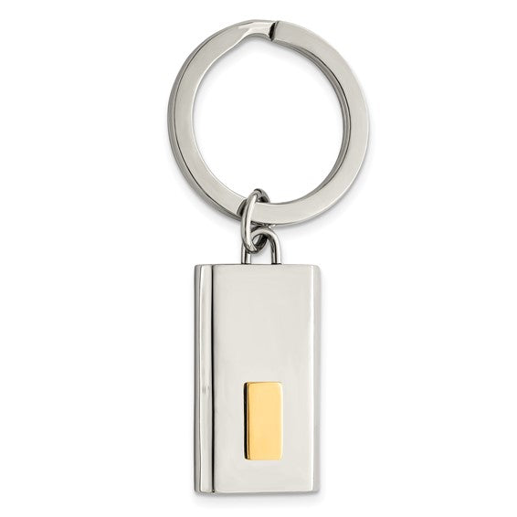 Chisel Stainless Steel Polished Yellow IP-plated Key Ring With engraving