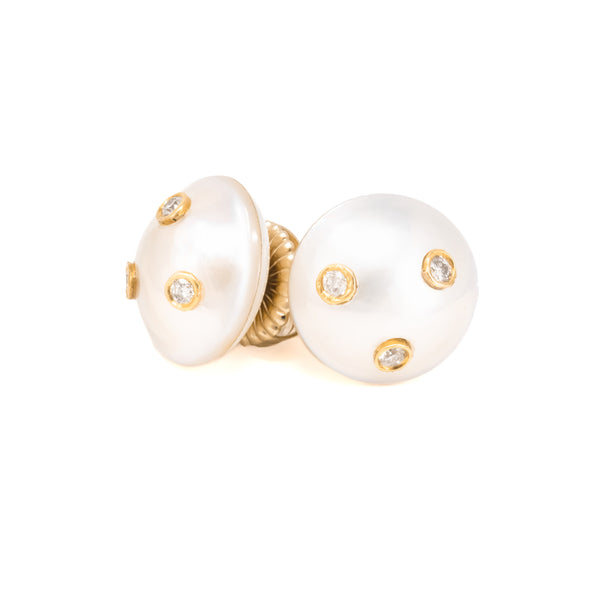 Pearl Earrings with Embedded Diamonds